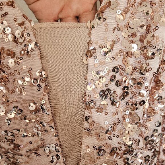 Adrianna Papell Rose Gold Sequin Column Gown Dress 8 Bridesmaid with alterations - Picture 5 of 8